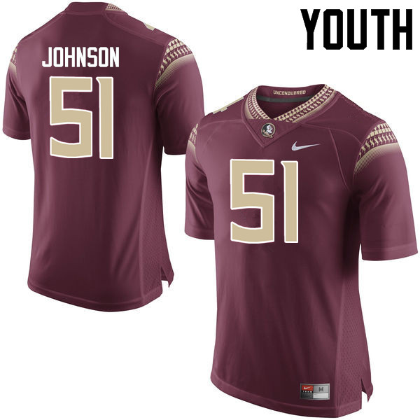 Youth #51 Baveon Johnson Florida State Seminoles College Football Jerseys-Garnet